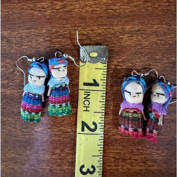 Set of 2 - handmade Mexican worry doll earrings - Picture 1 of 6